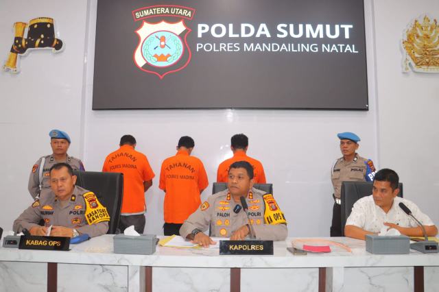 Kapolres Madina menerangkan tersangka kasus penganiayaan.