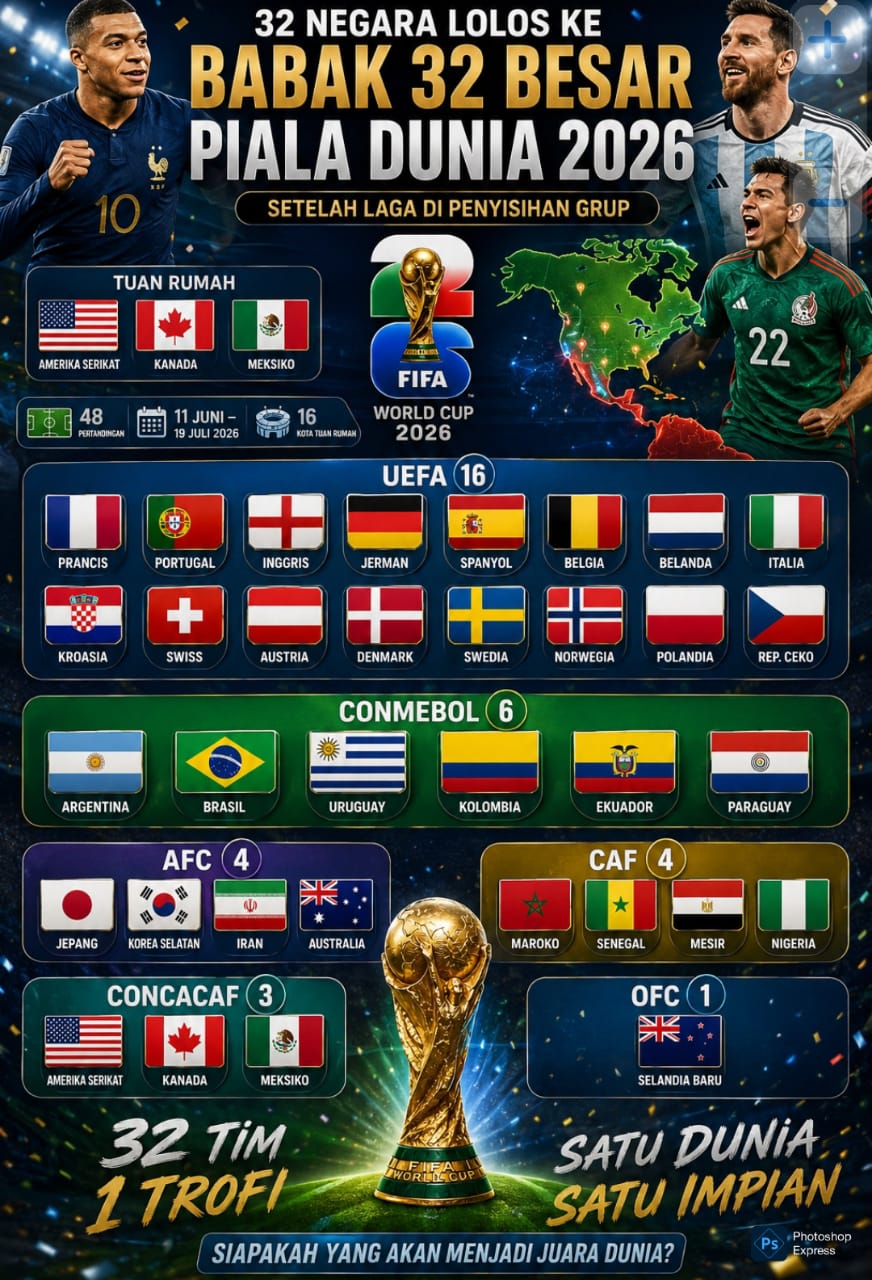 Jadwal 32 Besar Piala Dunia 2026 WIB: Duel Sengit Brasil vs Jepang hingga Argentina Incar Tiket 16 Besar!